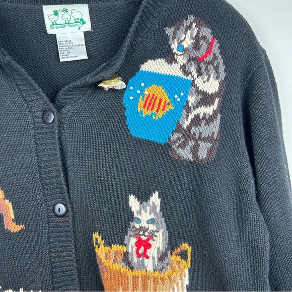 Vintage Quacker Factory Cat Sweater Cardigan Black size XL a cat is a cat - Picture 3 of 9